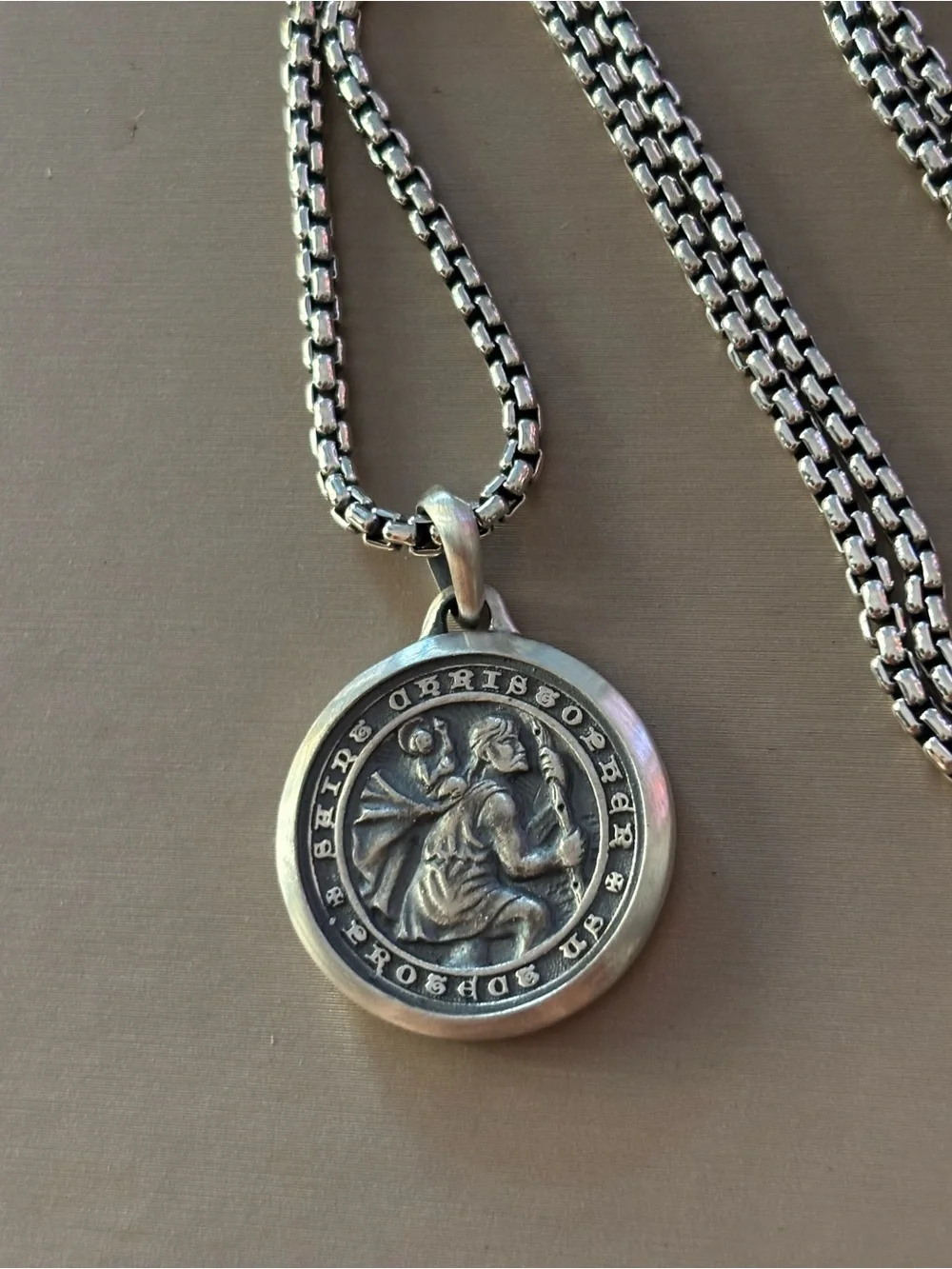 David Yurman st Cristopher amulet Sterling silver 925 and box chain 2.7mm 22”
